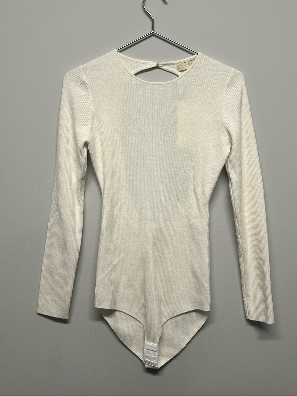 Sézane Open Back Rib Knit Bodysuit Sweater Ivory Cream NWT Large